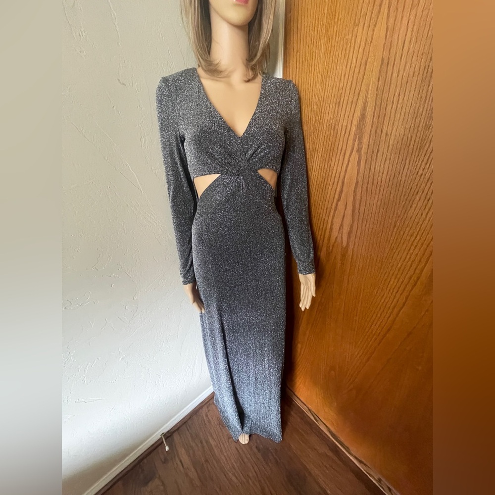 Ark & Co Shimmering Silver and Grey Long Sleeve Cutout Dress size small